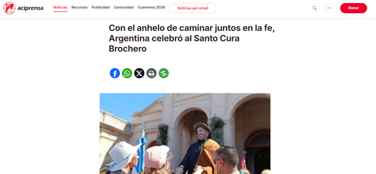 La fe en el Cura Brochero trasciende fronteras y llega a la prensa católica internacional